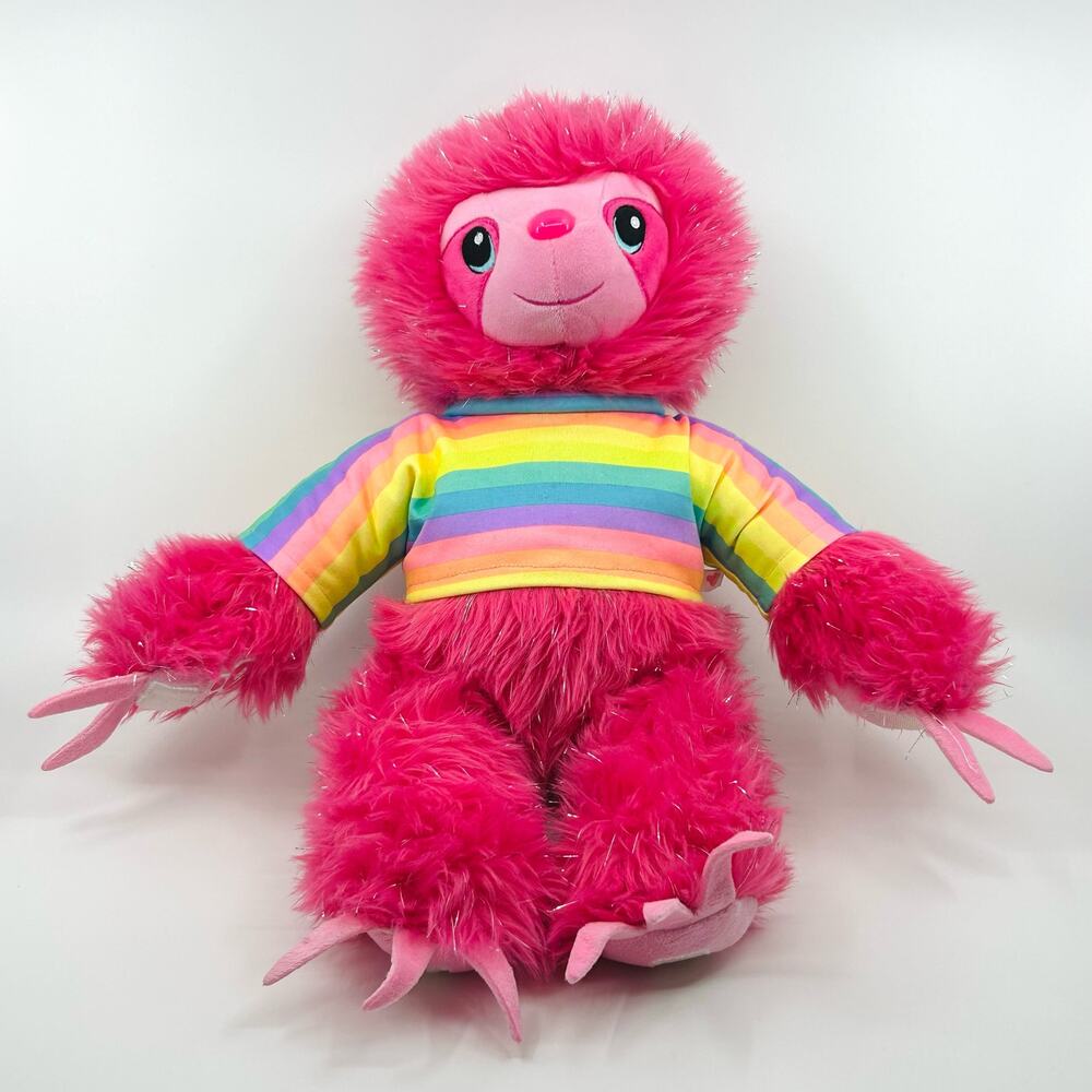 Build A Bear Workshop Pink Rainbow Striped Sloth Soft Stuffed Animal Plush Doll